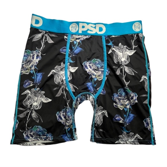 PSD Men’s XL Black Blue Floral Rose Boxer Briefs Pre-owned condition - Picture 1 of 3